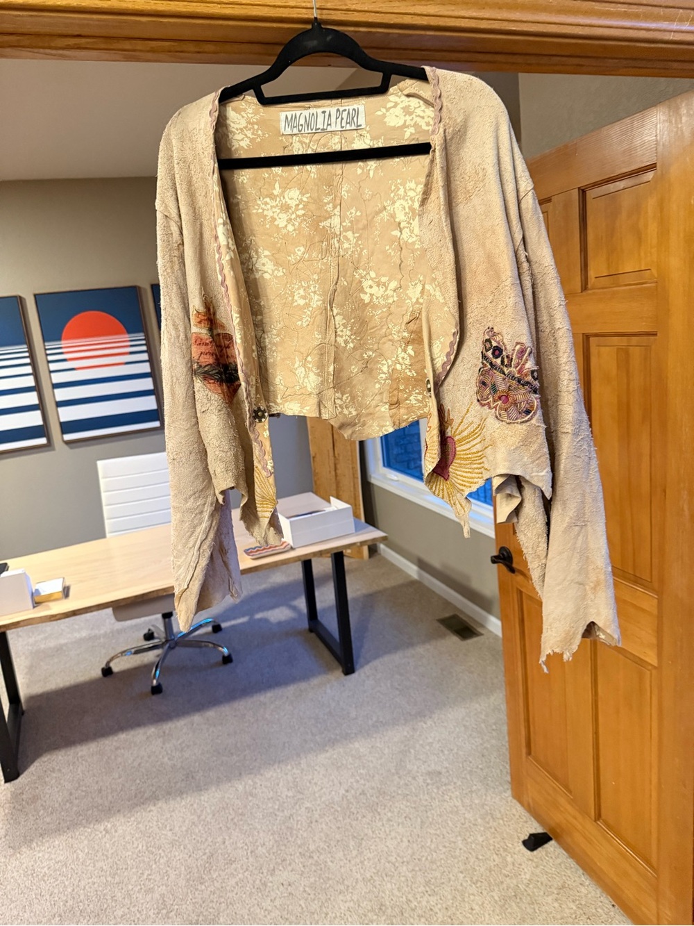 Magnolia Pearl Neutral Beige Embroidered Open Front Cape
